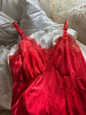 Red Lace-Trim Satin Chemise - Women Intimates & Sleepwear